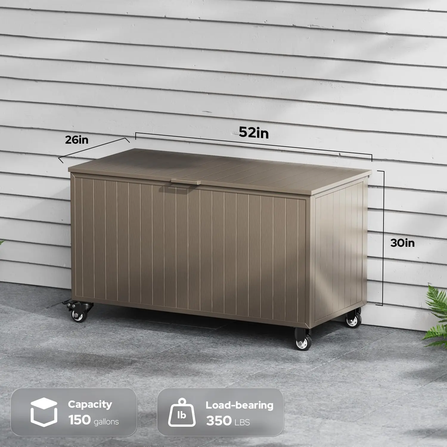 Scatola portaoggetti da esterno con ruote da 150 galloni, scatole da ponte in metallo Scatola portaoggetti da patio impermeabile e resistente ai raggi UV con coperchio per mobili da giardino