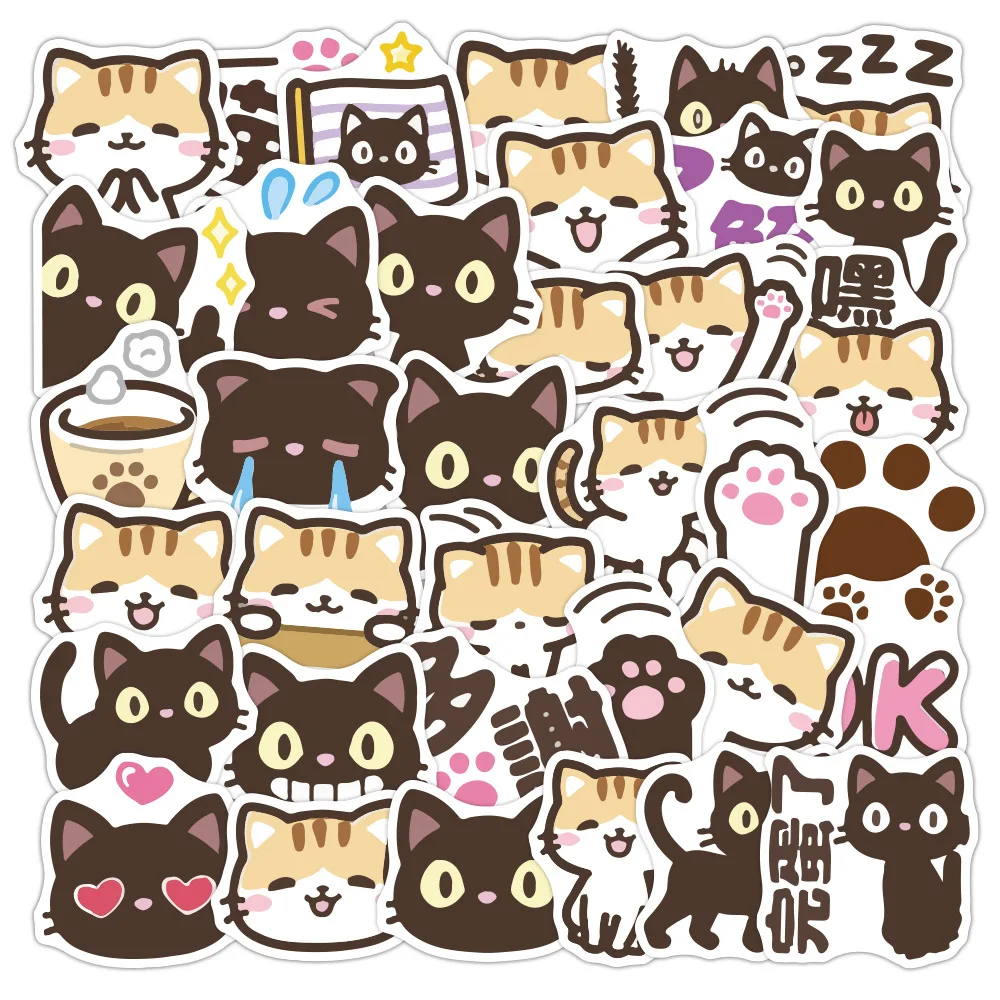 40sheet Cartoon Cat Journal Sticker for Kids Kawaii Animal Kitten Scrapbook Stationery Sticker DIY Decor Luggage Guitar Sticker