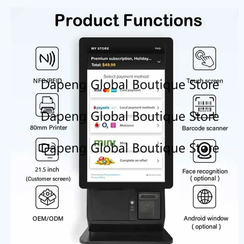 1080P IPS Touch Screen All In One POS Terminal Android Windows Dual System With Thermal Receipt Printing Function