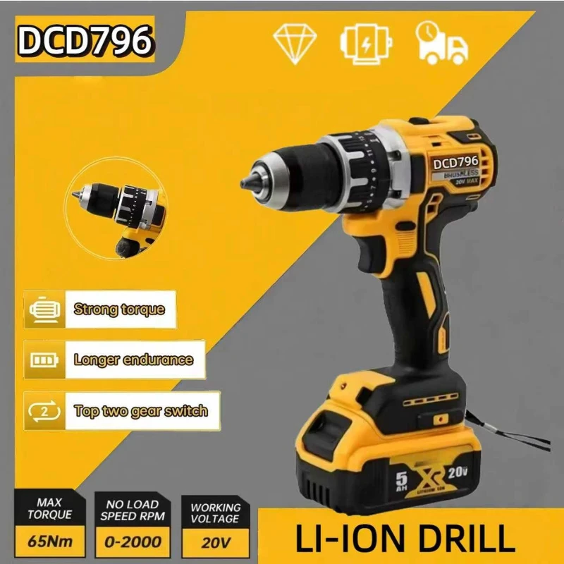 DCD796 2000RPM Cordless electric drill Brushless Adjustable Speed Impact Hand Drill Rechargeable Power Tools Fit Dewalt battery
