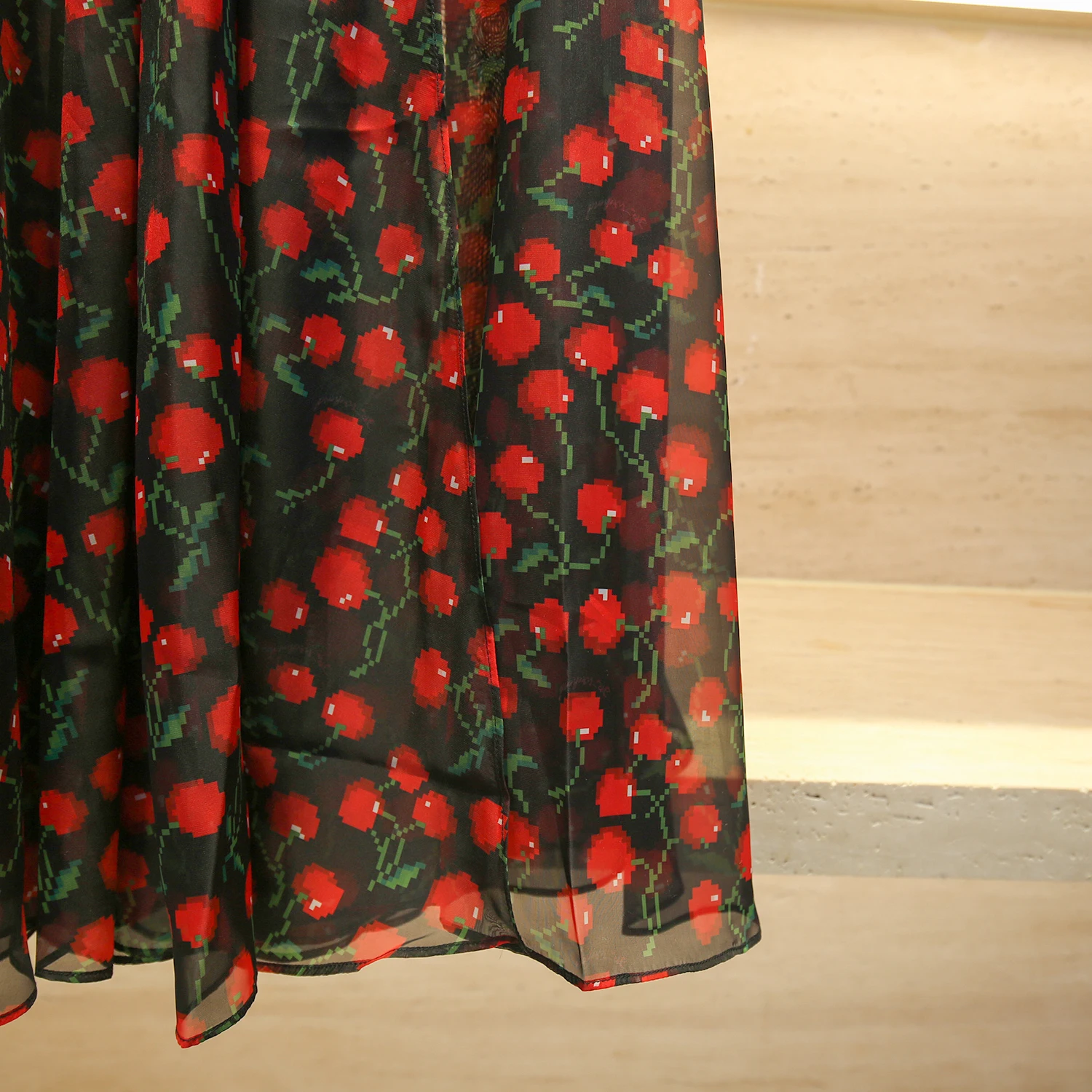 Midi-rok met hoge taille Kersenprint Zomer Vaion Sle A-lijn Zijde Georgette f-lengte Premium Faion-rok voor dames