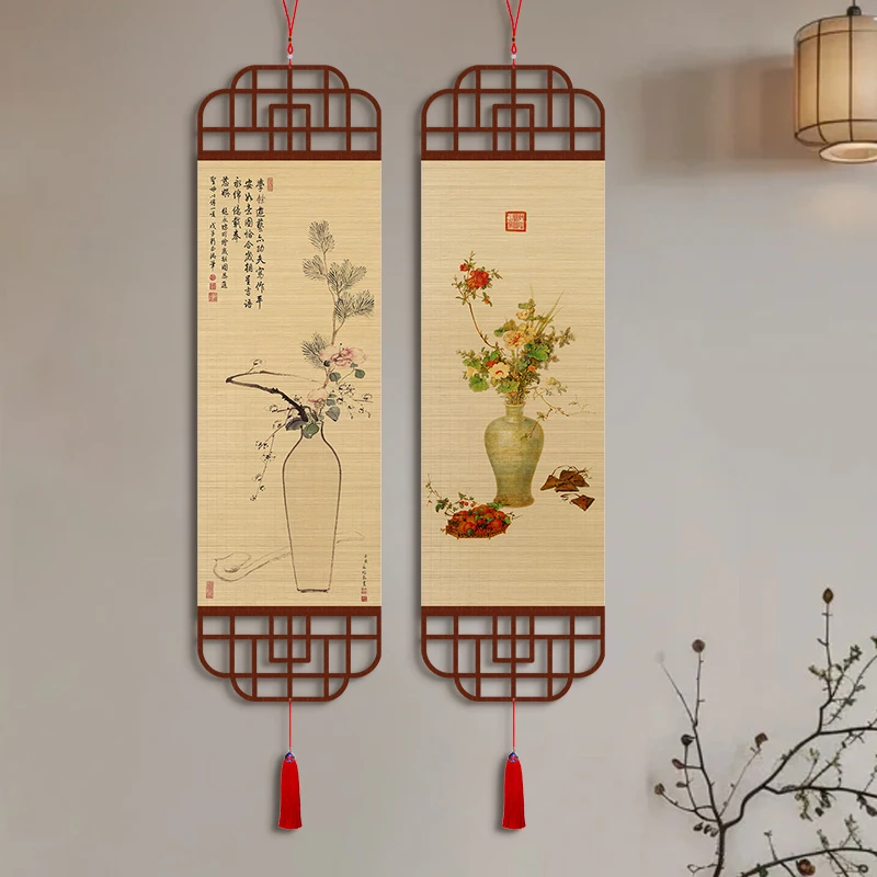 Chinese Style Wealth Peace Bamboo Scroll decorative painting Hanging for Entryway Tea Room Wall Art Room Decor Aesthetic