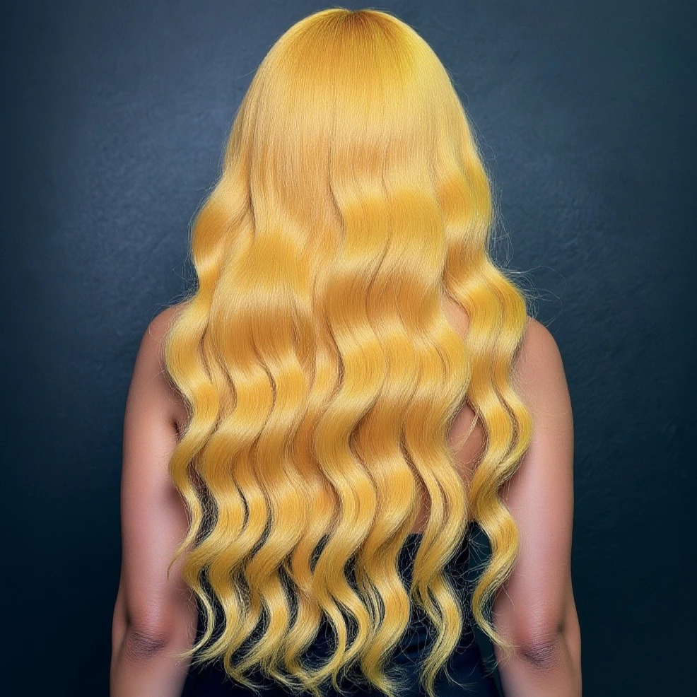 

Парик из натуральных волос 13x4 HD с фронтальной шнуровкой, желтый, плотность 200%, с эффектом Body Wave