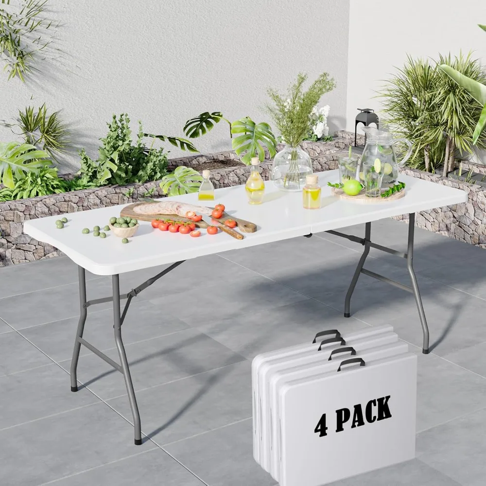 Folding Table 6FT, No Assembly Required Outdoor Picnic Table Thickened HDPE Panel, Office Foldable Table with