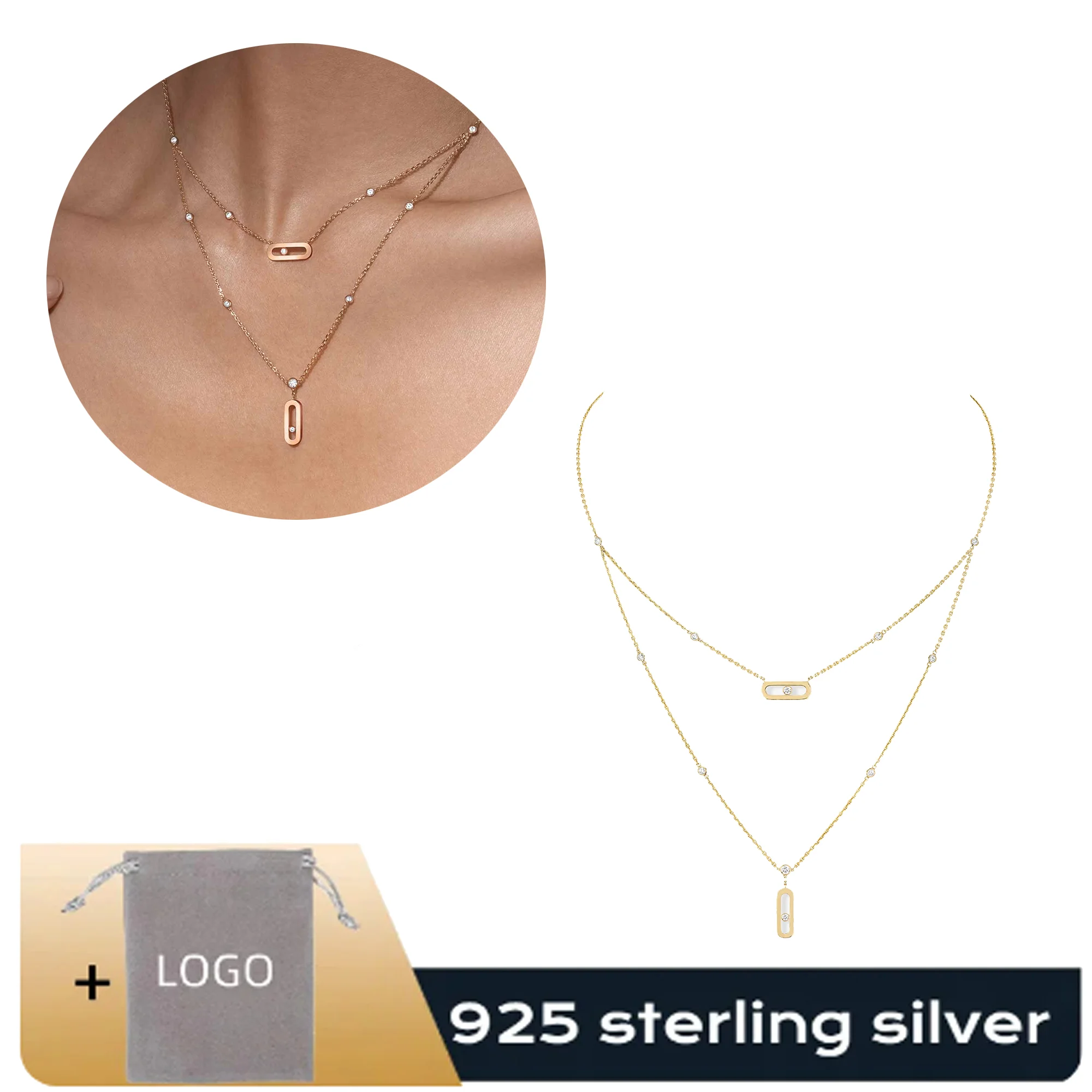 High end fashion Messik - style pure silver s925 elegant MOVE UNO necklace double loop hollow necklace