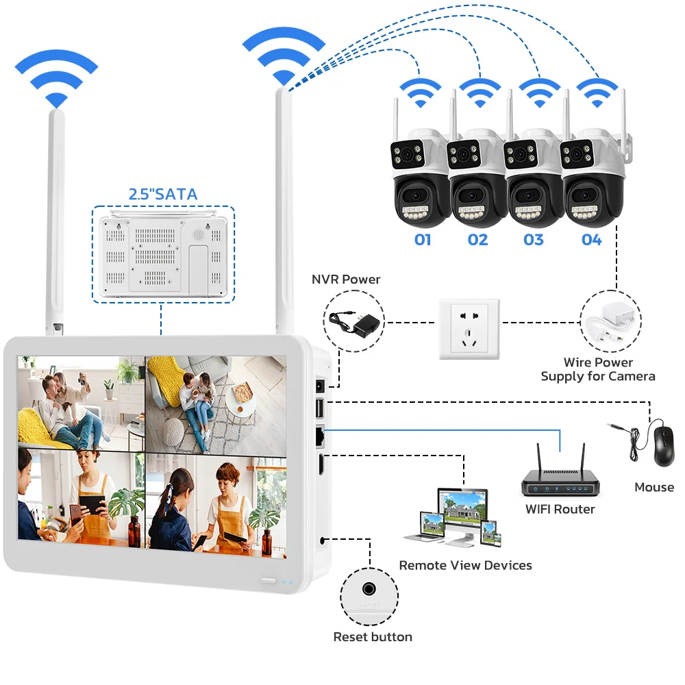 8CH 6MP Wireless PTZ Camera Dual Lens WIFI Security System Kit NVR Recorder Set IP Camera 2-Way Audio Video Surveillance System