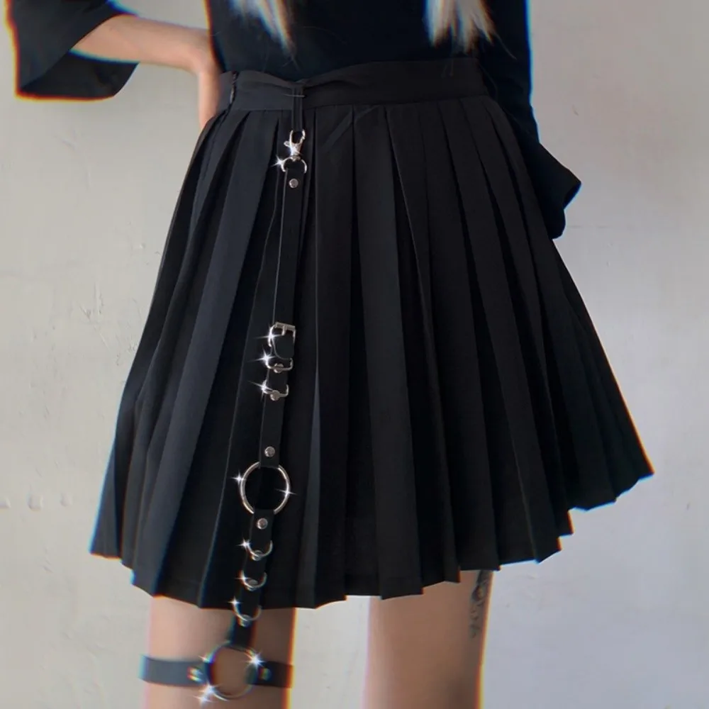 

Personality Metal Skirt Belt Hip Hop Punk Waist Chain Pu Leather Heart JK Leg Loop Dress Accessories