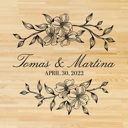 Flower Pattern Simple Design Custom Groom Bride Name Wedding Dance Party Decal Wall Sticker Designs Wedding Floor Sticker
