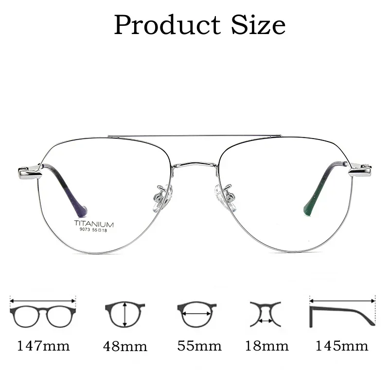KIZN موضة جديدة ريترو التيتانيوم النقي شعاع مزدوج مضلع الديكور قصر النظر البصرية وصفة طبية إطار نظارات الرجال والنساء