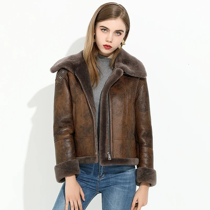 Natural Fur Coat Women’s Retro Real Lamb Fur Motorcycle Jacket 2022 Winter Slim Warm Clothes Genuine Leather Jackets Abrigos FCY