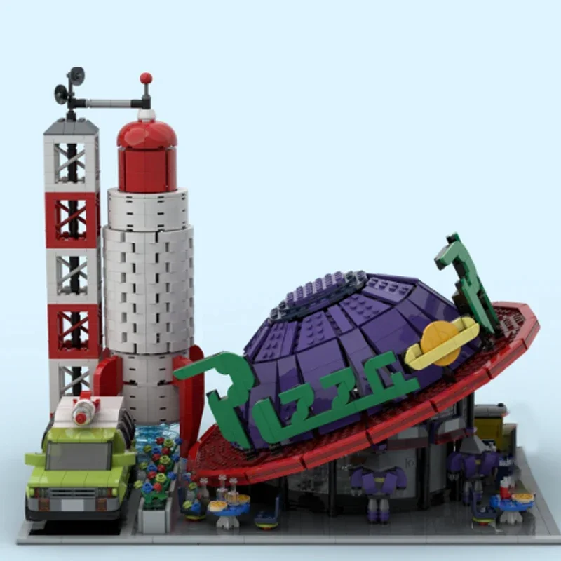 Moc Building Blocks Street View Model Pizza Planet Store 1038 Technical Bricks DIY Assembly Famous Toys For Childr Holiday Gifts