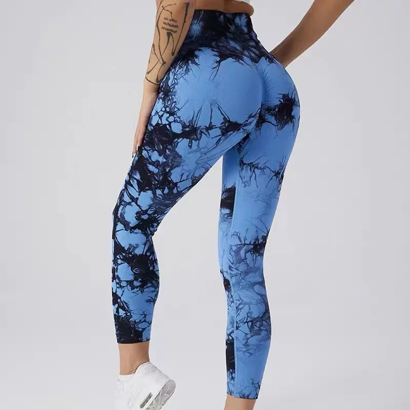 

Women High Waist Seamless Sweatpants Tie Dye Leggings Fitness Sports Running Yoga Tummy Control Butt Lifting Knit Tights Pants