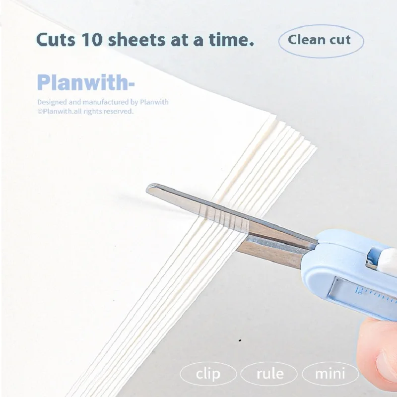 Planwith Multifunctional Ruler Scissors 2-in-1 Portable Pen-type Telescopic Cutting And Measuring Student Petite Safety Tool