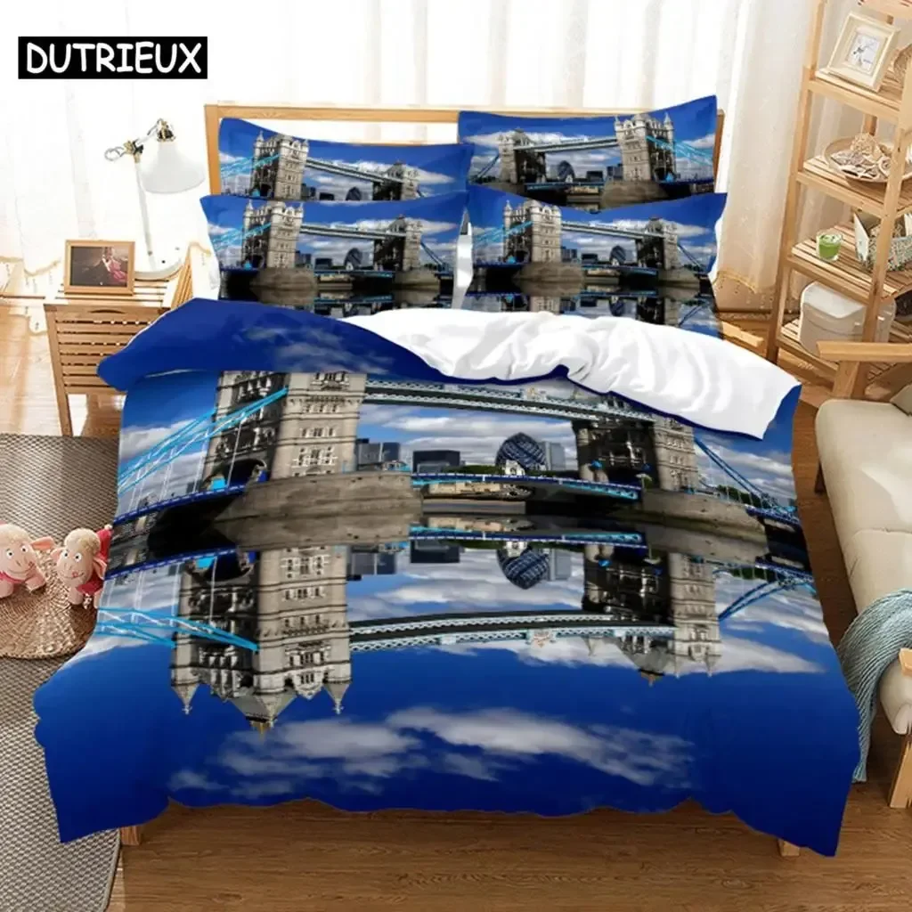 Duvet Cover Set 220x240 Double Bed Set 3D HD Quilt Pillow Case Linen King Full Queen Twin Single Building 3PCS 2PCS Kids Adult