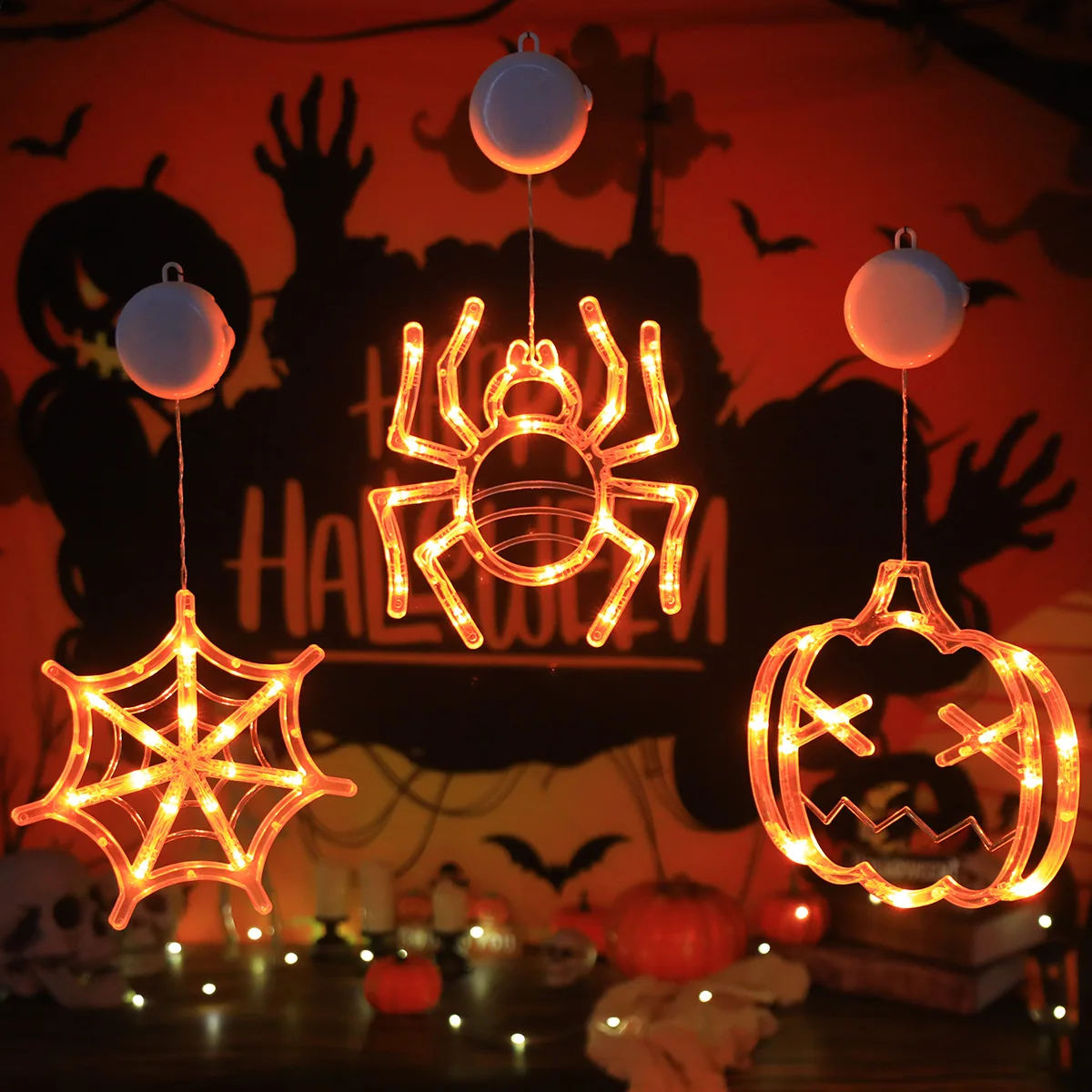 Halloween LED Lights - Battery-Powered | Bat/Ghost Eye Patterns | Durable Hanging Ornament for Room/Living Room Festive Decor