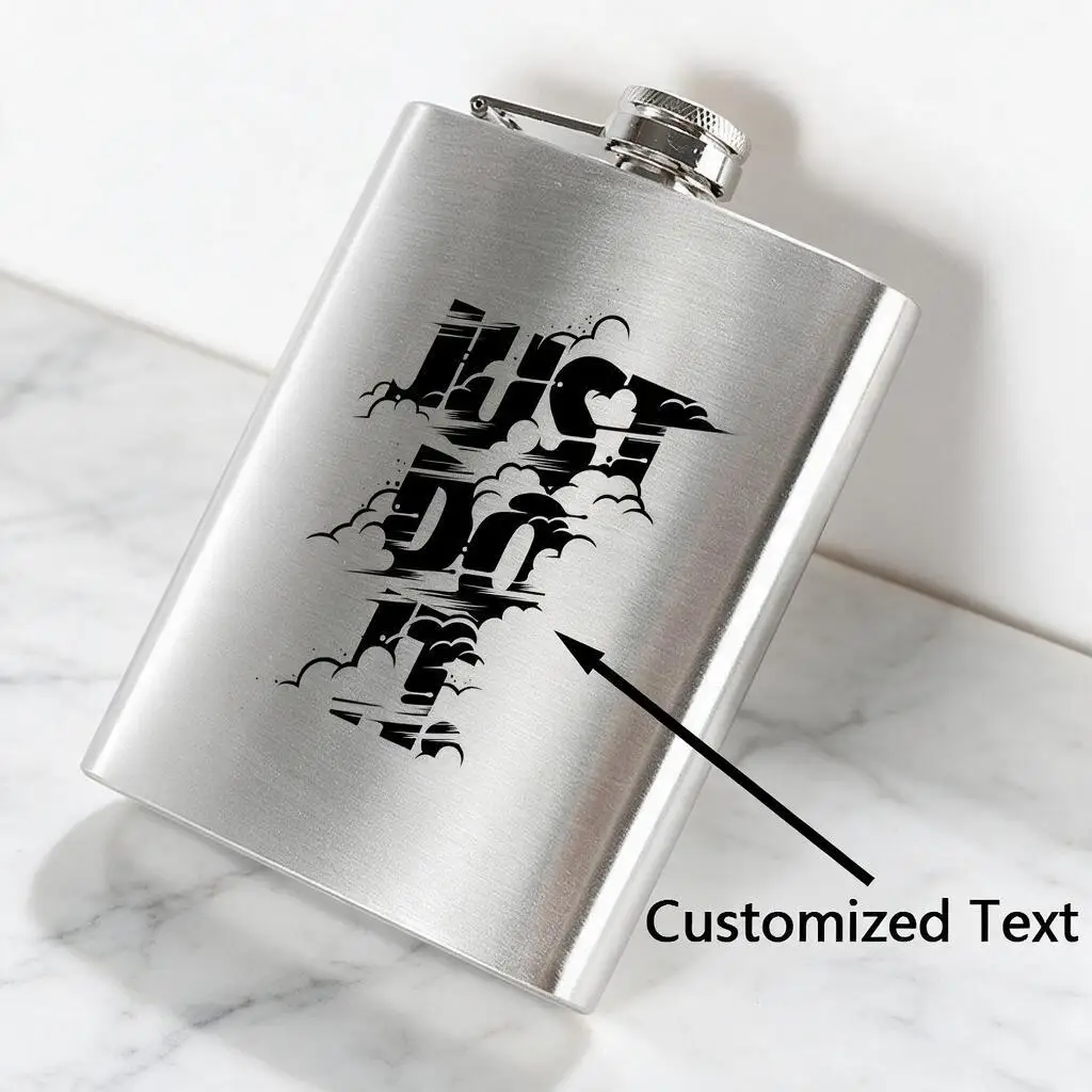 Custom Engraved Stainless Steel Hip Flask 6oz Portable Pocket Whiskey Flask Personalized Text Logo Gift for Men Birthday Present