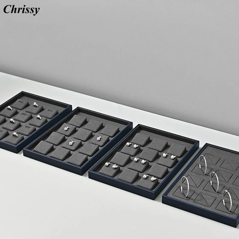 12 Grids Jewelry Organizer Tray Grey Ring Earring Bangle Necklace Pendent Jewelry Display Tray Velvet Jewelry Organizer