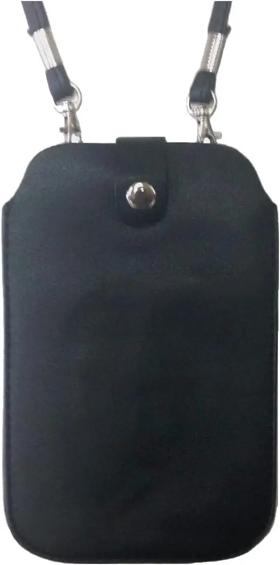 

Universal Smartphone Leather Neck Pouch with Card Slot and Magnetic Closure - Black