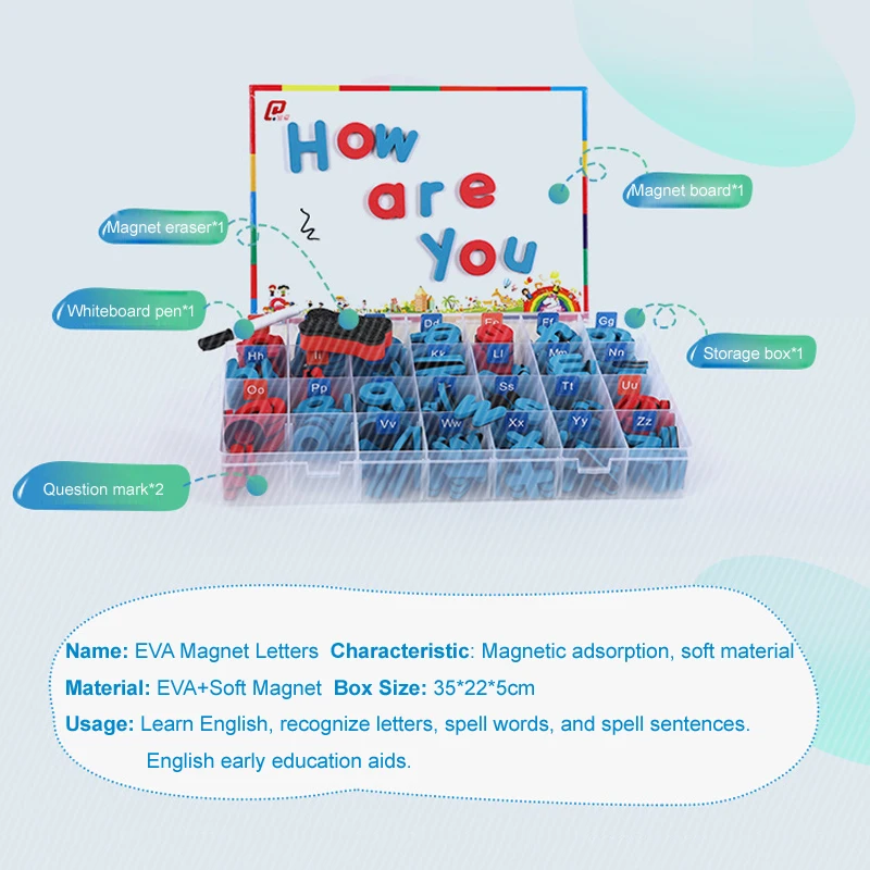 Set kotak mainan edukasi 123 warna-warni magnet kulkas nomor huruf alfabet magnetik ABC busa EVA warna acak