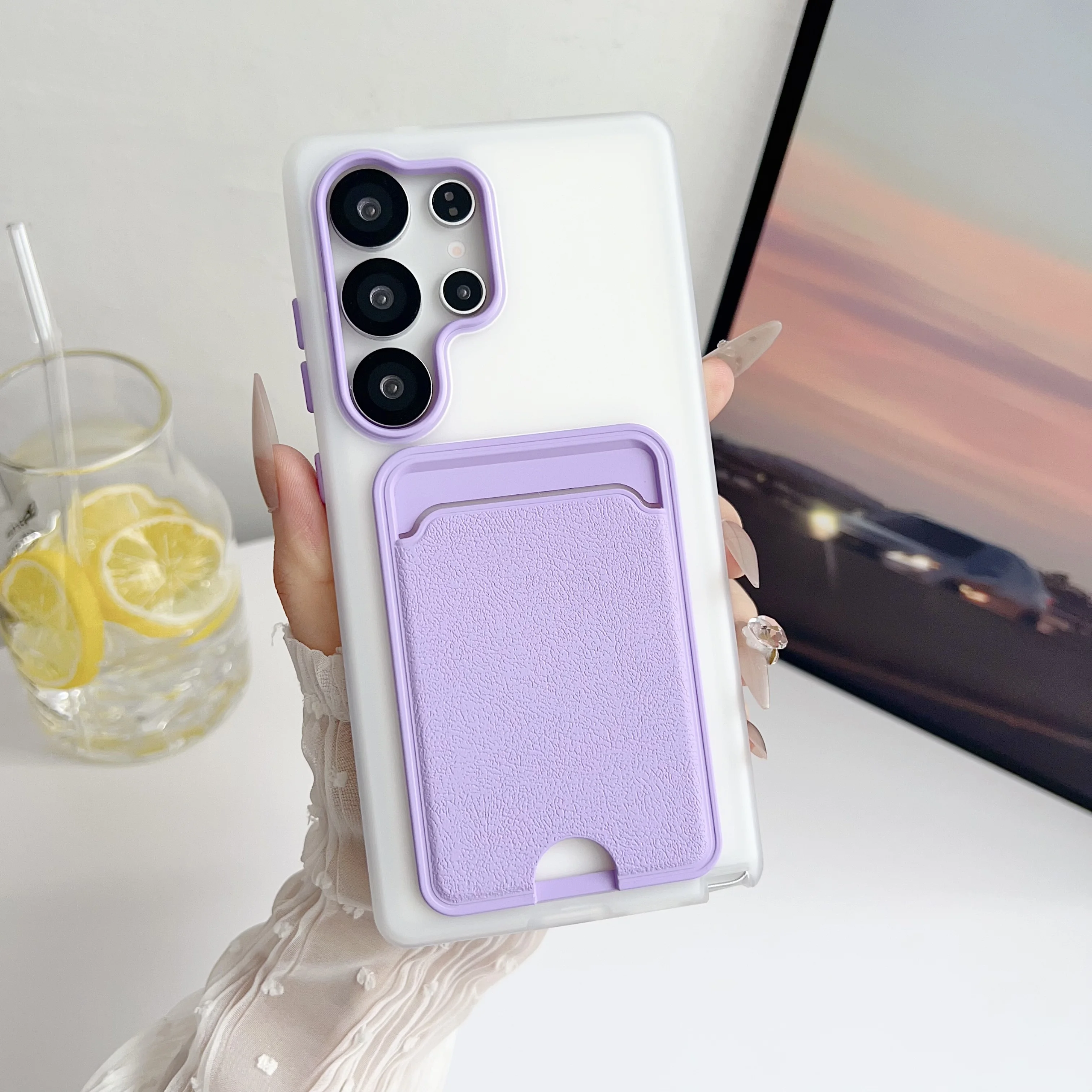 2In1 Soft Silicone Card Pack Phone Case for Samsung S25 Edge S24 S23 Ultra Plus Matte Insert Nonslip TPU Shockproof Bumper Cover