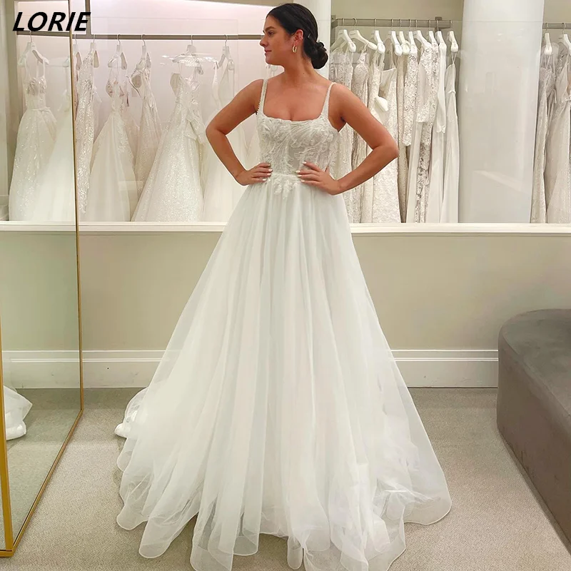 

LORIE Elegant Glitter Square Collar Lace Wedding Dresses Sleeveless A-Line Boho Backless Princess Bridal Gowns robe de mariée