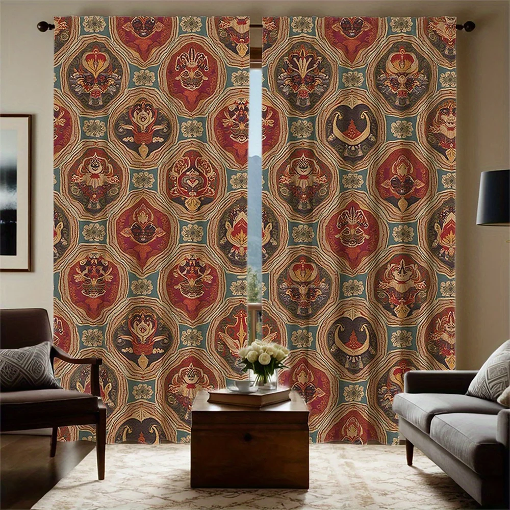2pcs High-Definition Digital Printed Curtains with Multi-Color and Patterned Repeat Fabric, Home Decor Style for Living Room, Be