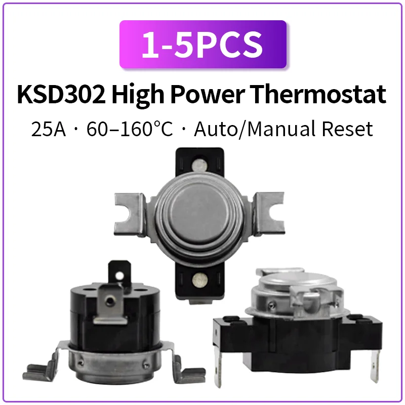 Термостат KSD302 25A, 60-160°C ° Высокомощный терморегулятор с автоматическим/ручным сбросом для нагревателей