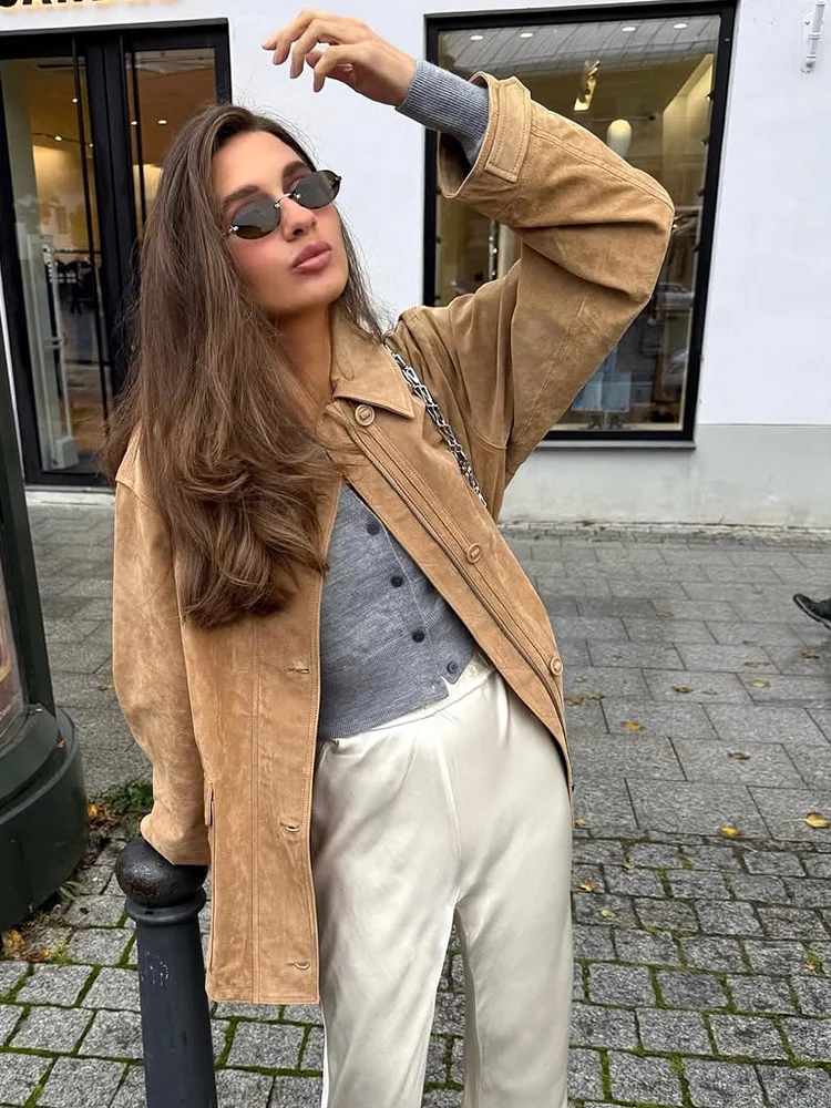 HH امرأة الخريف معاطف فضفاضة غير رسمية الصلبة بدوره إلى أسفل طوق جيوب واحدة الصدر المرأة موضة سترات بأكمام طويلة 2025 #5