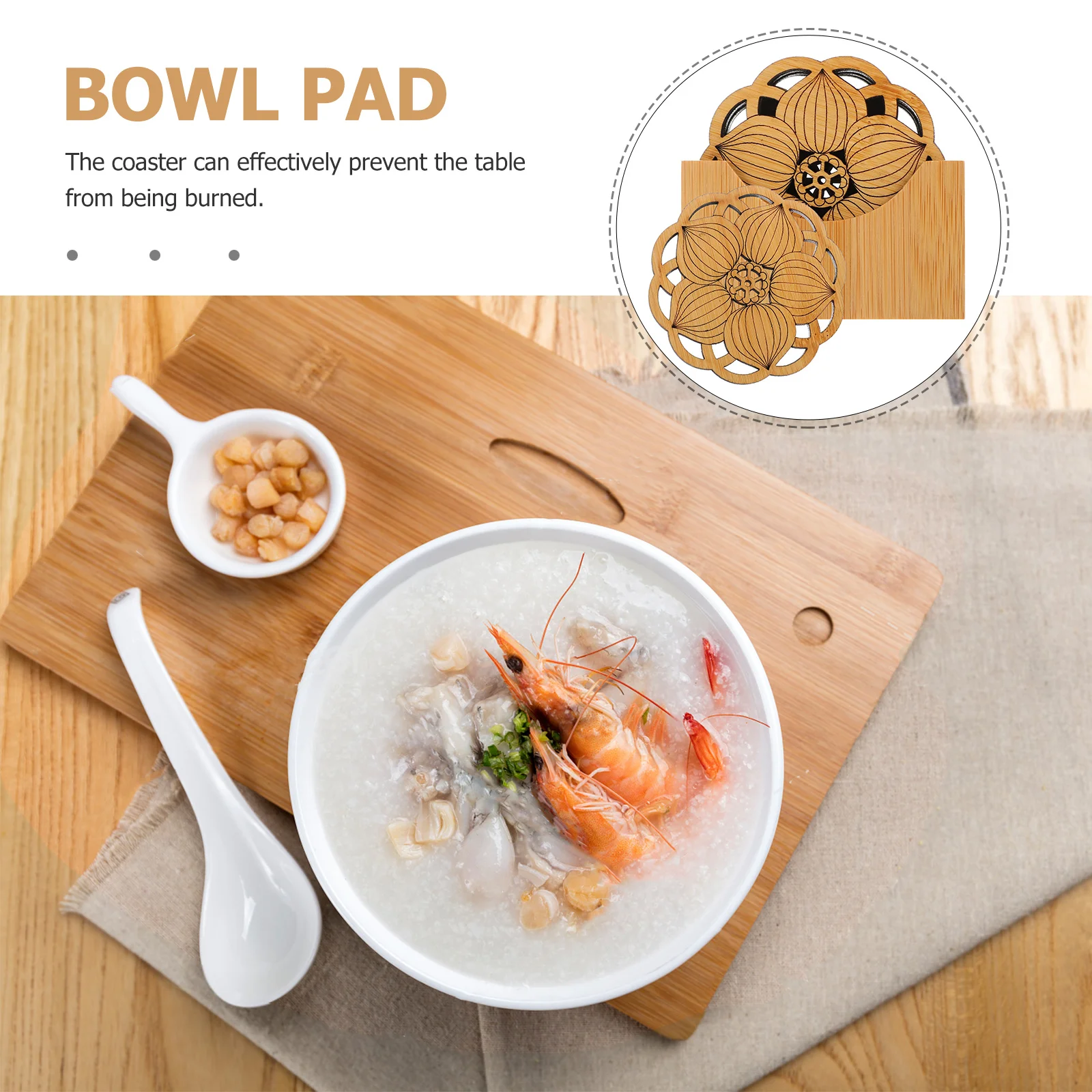 

1 Set Bamboo Coaster Lotus Cup Pads For Tea Coffee Drinks Table Protection Reusable Anti-Skid Cup Mats With Holder Tea Table