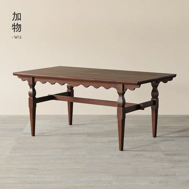 LTT Japanese antique replica old brown solid wood dining table wabi sabi retro long table