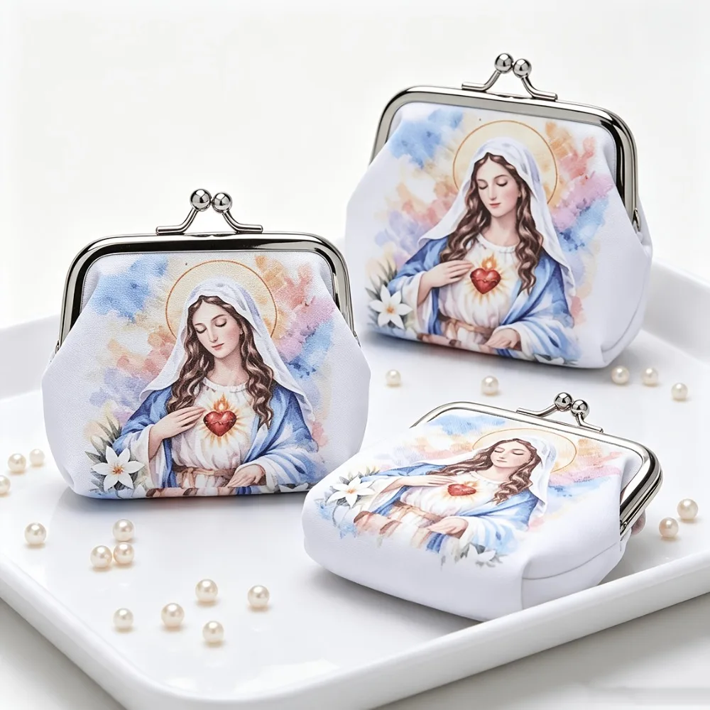 1‑12 Pcs Virgin Mary Sacred Heart Kiss‑Lock Pouch Small Jewelry Storage Baptism Church Religious Party Favor Gifts