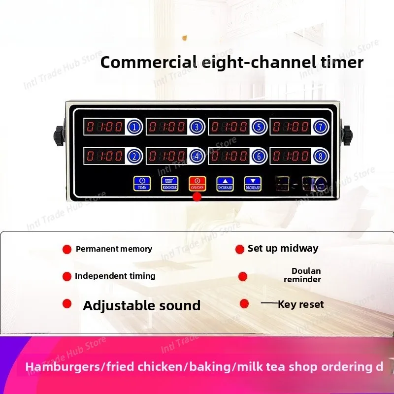 Commercial Eighth 8 Channel Electronic Countdown Kitchen Timer Digital Button Timing Reminder Restaurant Loud Alarm Clock