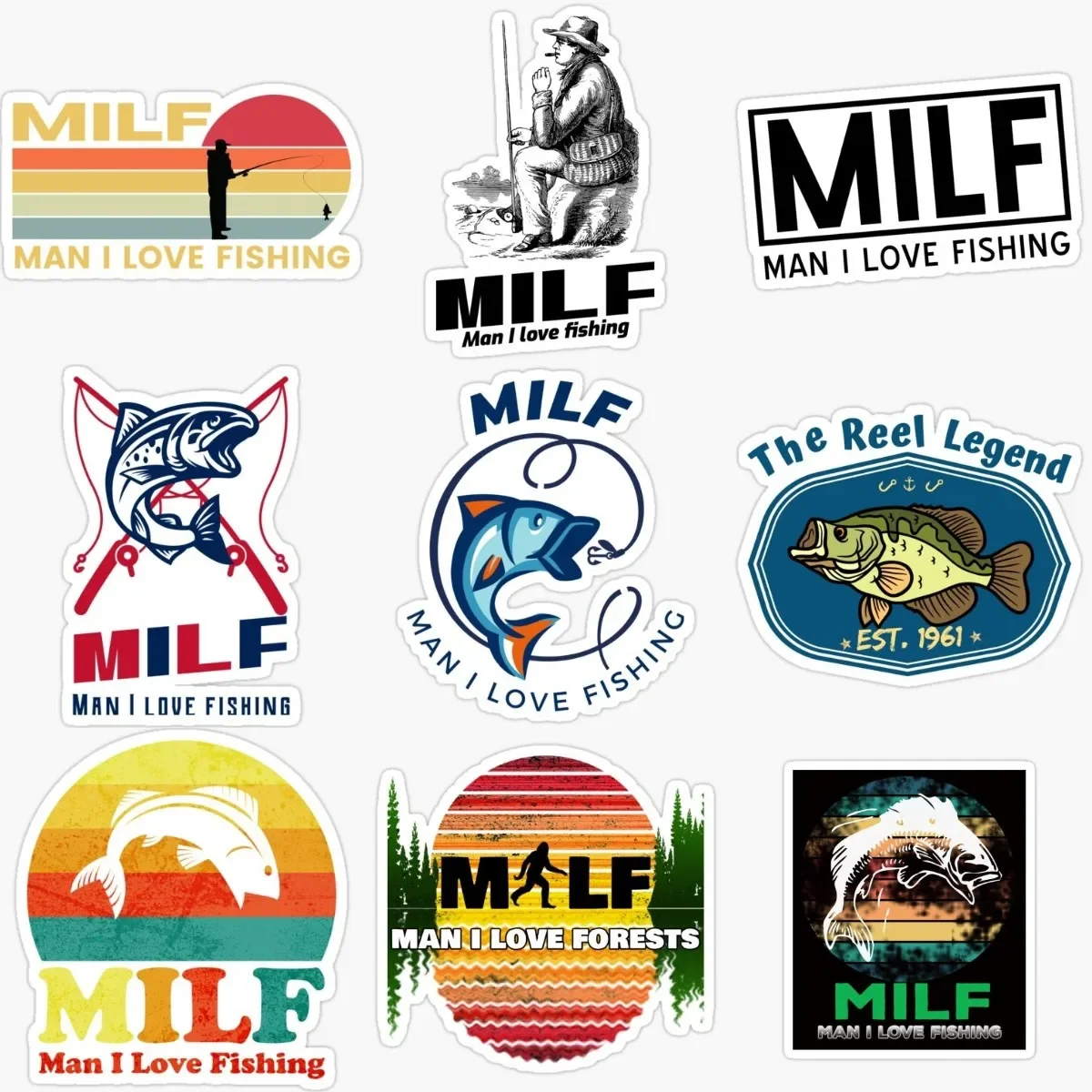 

MILF Man I Love Fishing Creative Personalized Sticker Accessories for Decorate Table Laptop Car Window Wall Off-road Bicycle Van
