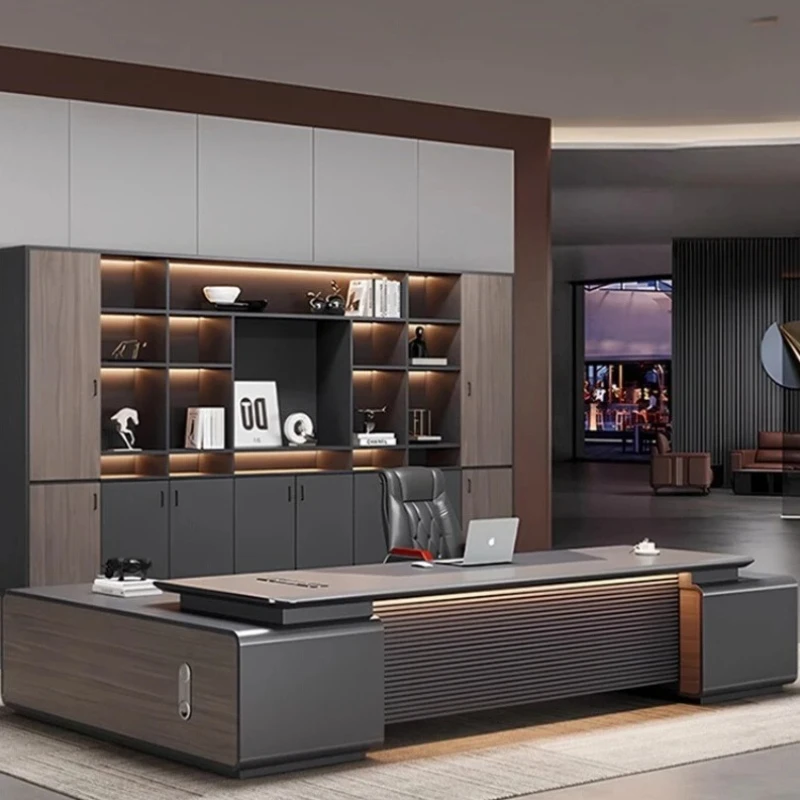 Paint Boss Office Desk Light Luxury High Sense Black President Manager Office Desk Chairperson Combination Escritorio Furniture