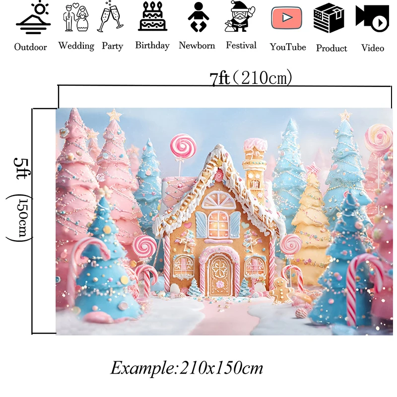 Mocsicka Candy House การถ่ายภาพฉากหลัง Baby Shower ต้นคริสต์มาสเค้ก Crush พื้นหลัง Lollipop ขนมตกแต่งแบนเนอร์