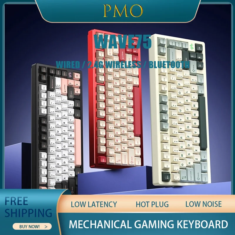 

Механический игровой плеер Pmo Wave75, клавиатура, корпус из алюминиевого сплава, трехрежимное соединение, низкая задержка, низкий уровень шума, освещение Argb