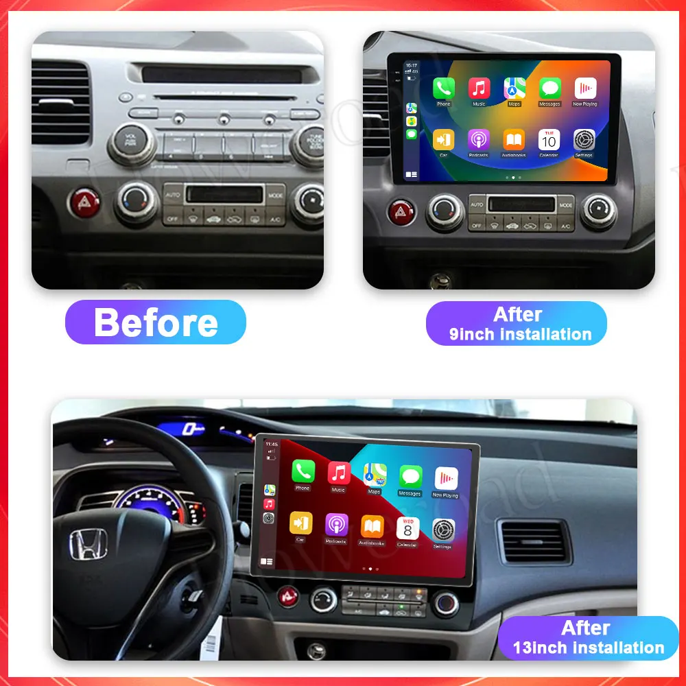 AI Voice Android For Honda Civic 2005 - 2012 Car Radio Multimedia video Player Android Auto 4G GPS Autoradio Carplay Screen