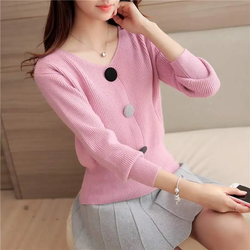 

Women's Autumn and Winter Casual Simplicity V-neck Long Sleeve Knitwear Women Clothes Fashion Elegant Temperament Slim Sweater