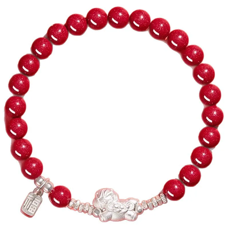 Chinese Style Natural Cinnabar Beaded Bracelet For Women 925 Sterling Silver S999 Silver Pixiu Fu Charm 2026 Year Of Horse Lucky