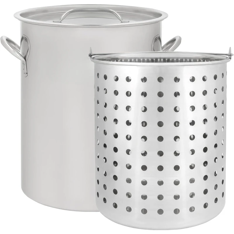 

Stainless Steel Stock Pot w/Basket. Heavy Kettle. Cookware for Boiling (42)