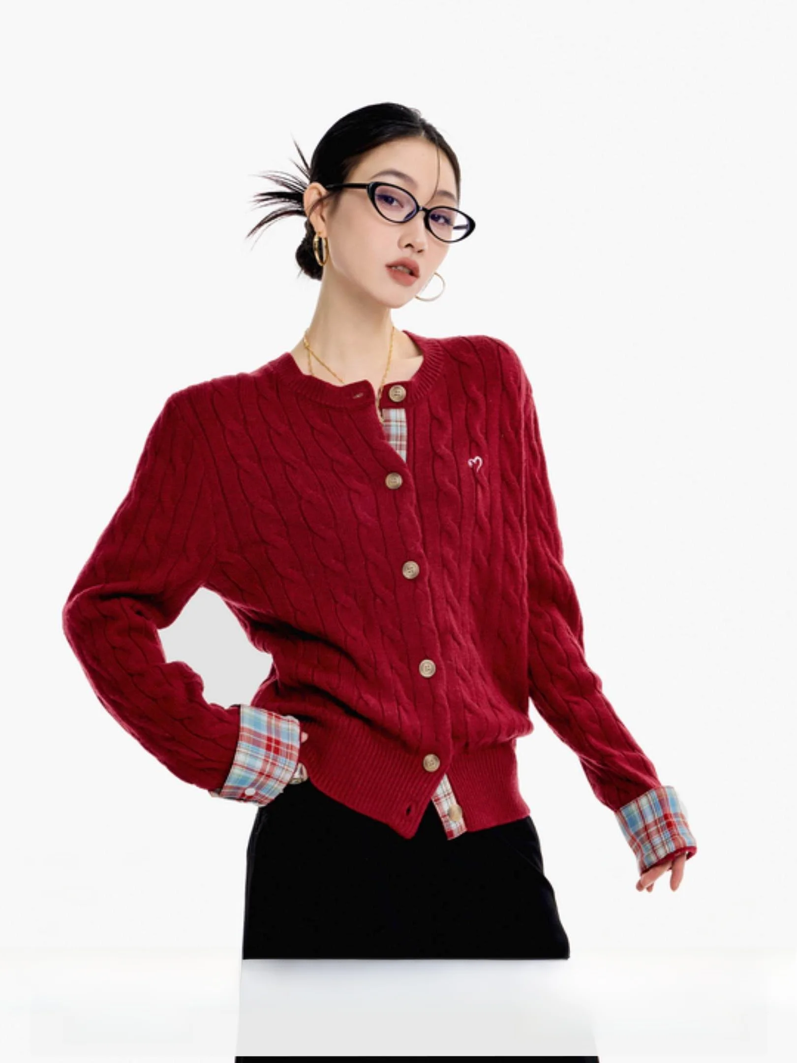 

Red Knitted Cisas Sle Women's Sweater ort American Sle Cardigan Coat Ich Mode Loose Fit Long Sve round Ne