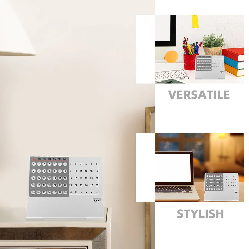 2 قطعة تقويم مكتبي دائم من الألومنيوم ديكور مكتبي معدني إبداعي منظم مكتب تقويم قائم صغير للمهم #6