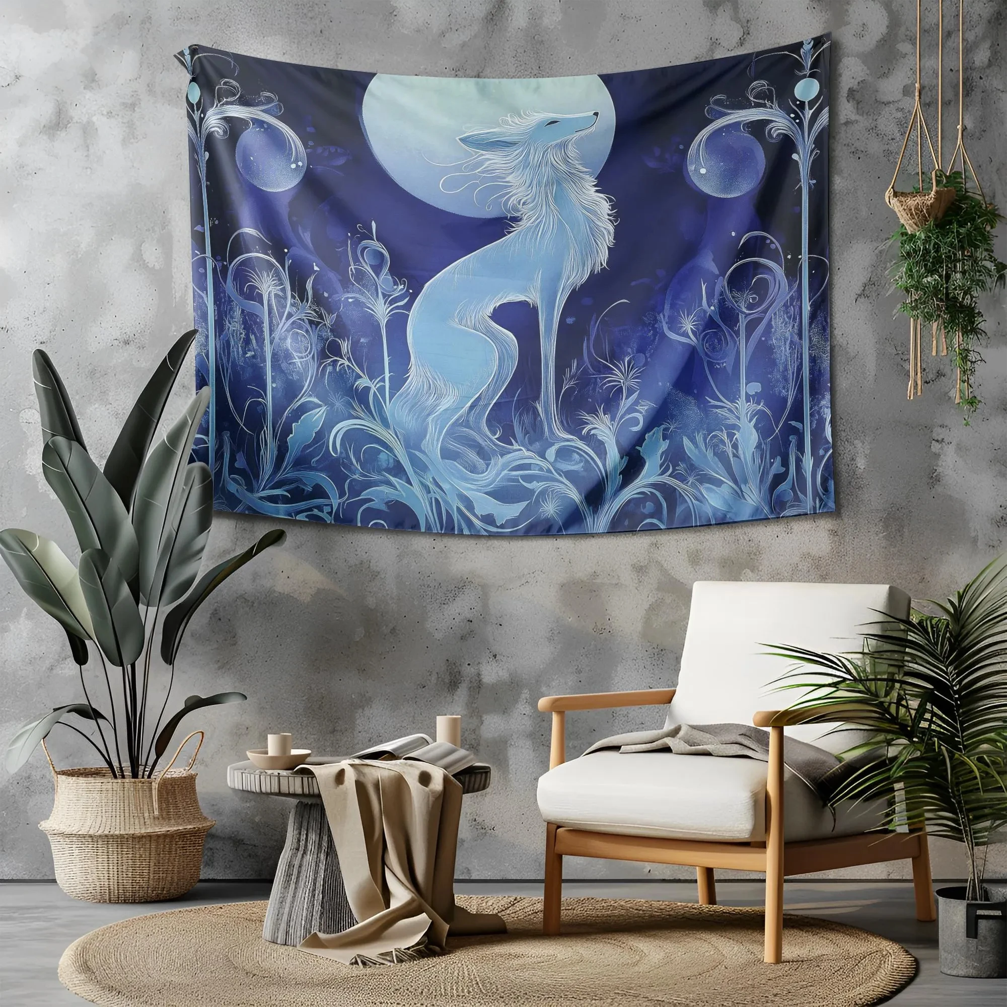 VIKAMA Mysterious Spirit Fox Moonlight Tapestry Bohemian Background Cloth Living Room Decoration Room Decoration