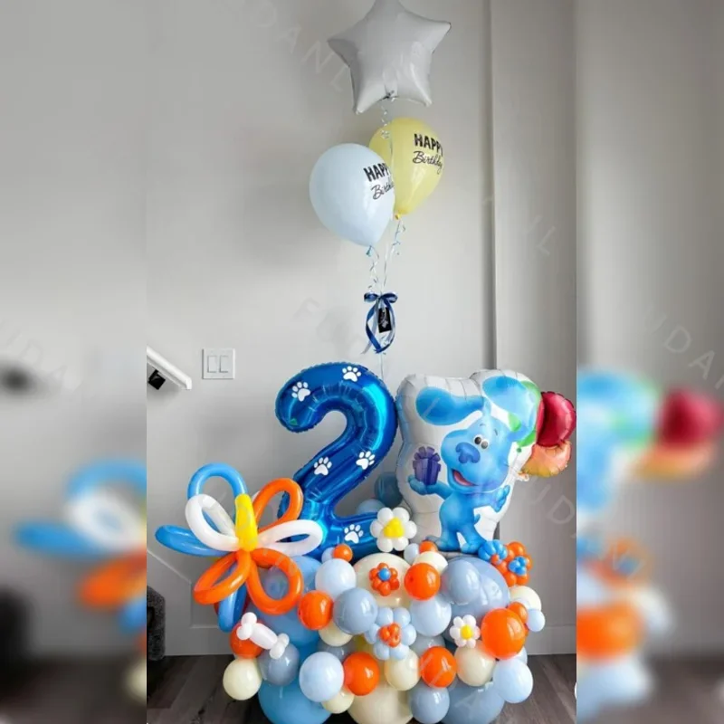 65 pièces Blues piquets thème fête d'anniversaire boule colonne déco fournitures bleu tacheté chien feuille balle bébé douche hélium Globos enfant faveurs