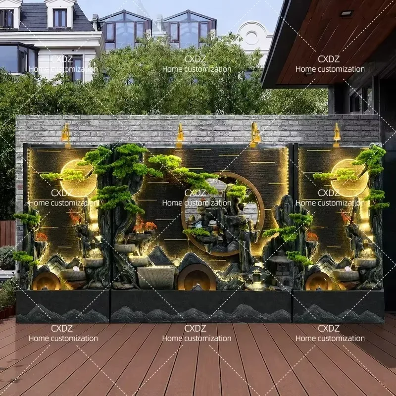 Double Sided Water Curtain Wall Hotel Rockery Flowing Water Fountain Circulating Screen Partition Courtyard Background
