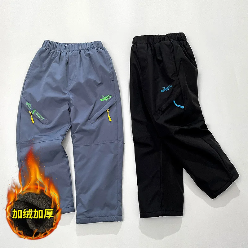 Fleece Pants for Boys and Girls, Cold-proof  Autumn Winter Warm Outdoor Windproof Pants Teenage Children's Sweatpants 2024 New