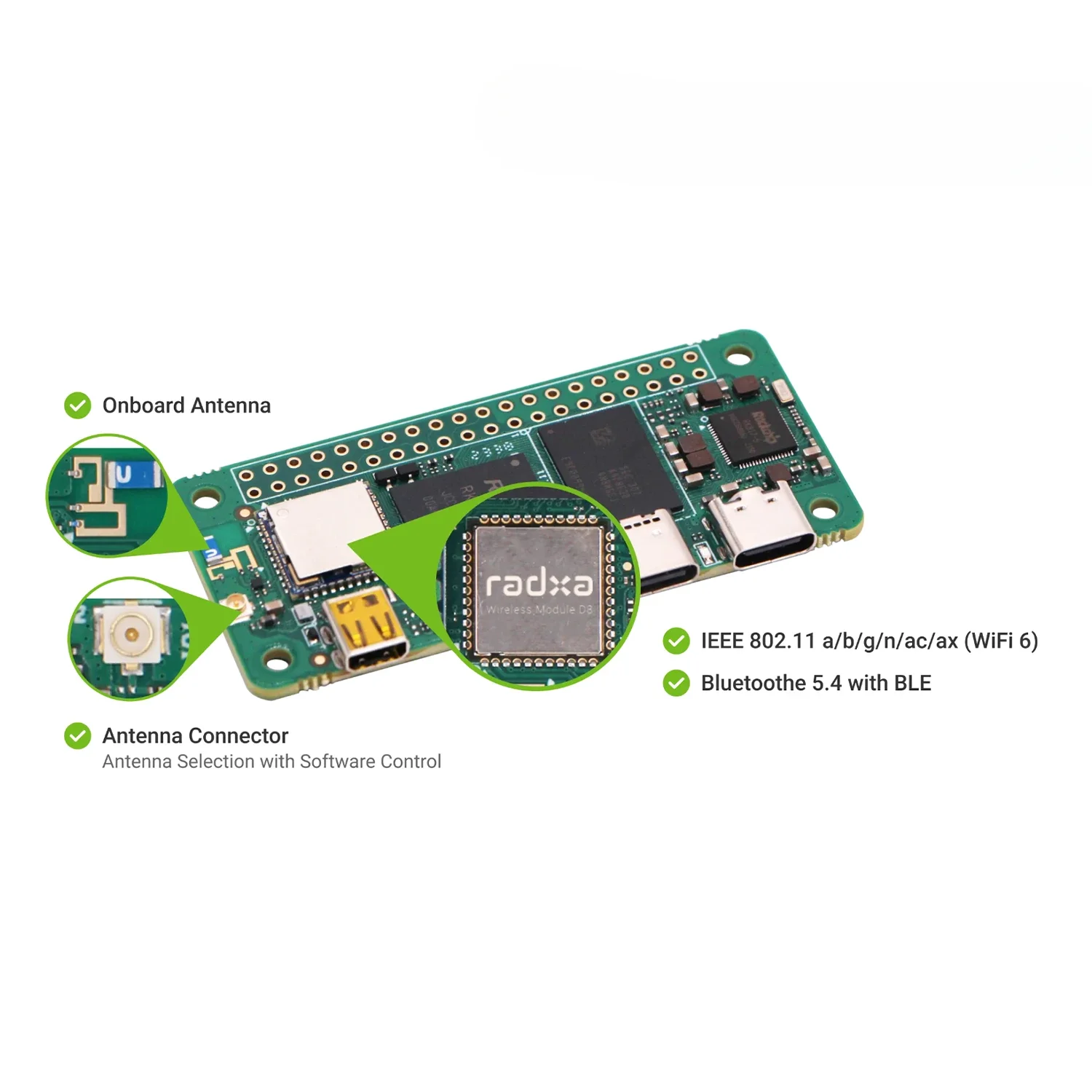 Radxa ZERO 3W bord quad-core arm ®   Cortex ™ -A55 RK3566 Chip DDR4 Met Pin Soldeer Nieuw