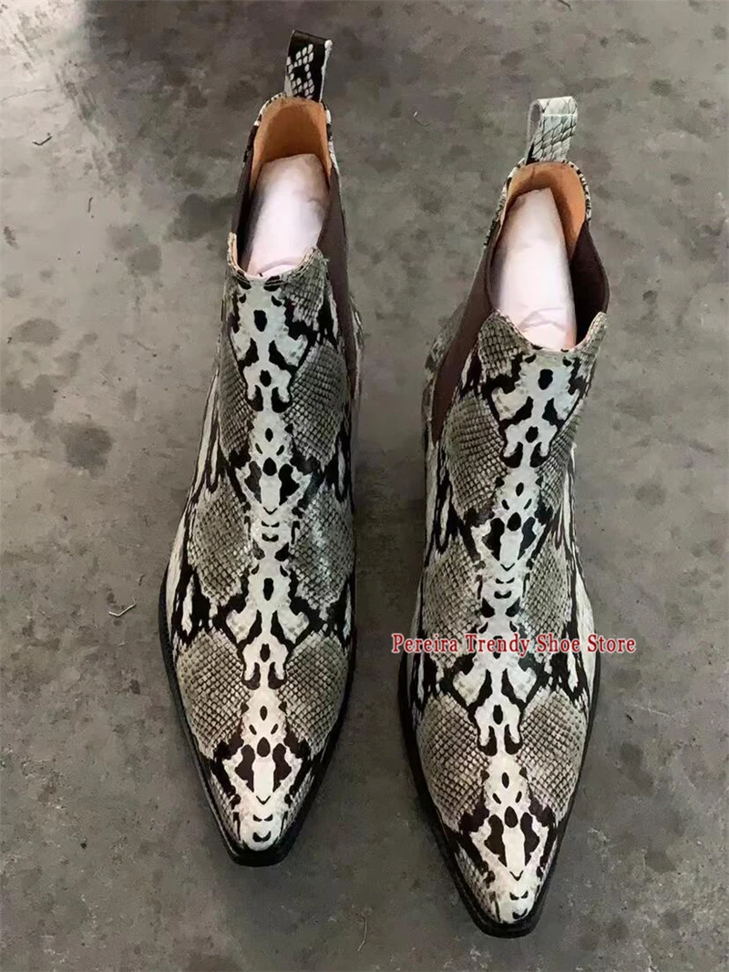 Leatherwork Patterns - Trendy Snake Patterned Leather Chelsea Boots