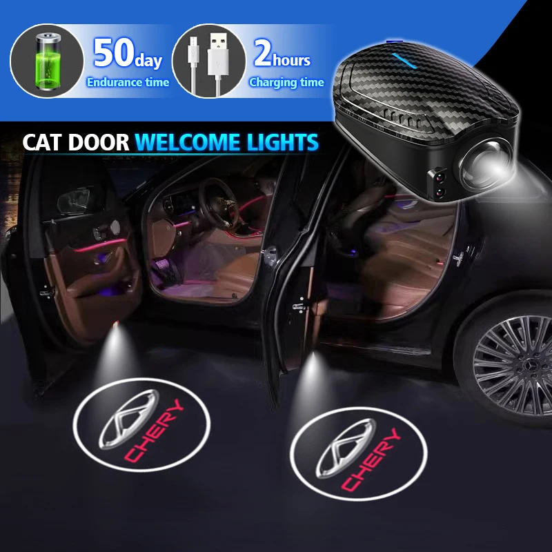 Para Chery Omoda 2023 2024 2 uds USB recargable GR Logo deportivo puerta de coche HD lámparas LED proyector luces de bienvenida de cortesía