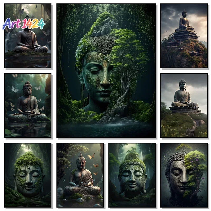 Buddhism Zen Religion Meditation Poster Canvas Painting and Print Wall Art Buddha In Nature Abstract Picture For Room Home Decor